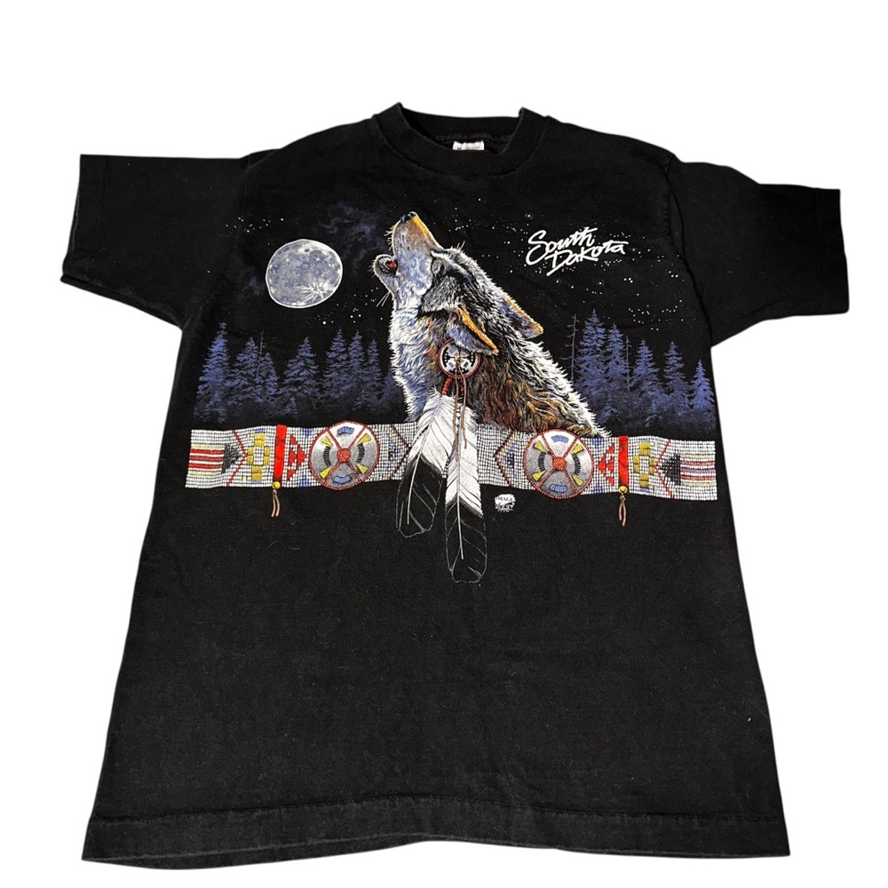 Vintage Image West‎ Native American South Dakota Shirt Medium Wolf Single Stitch